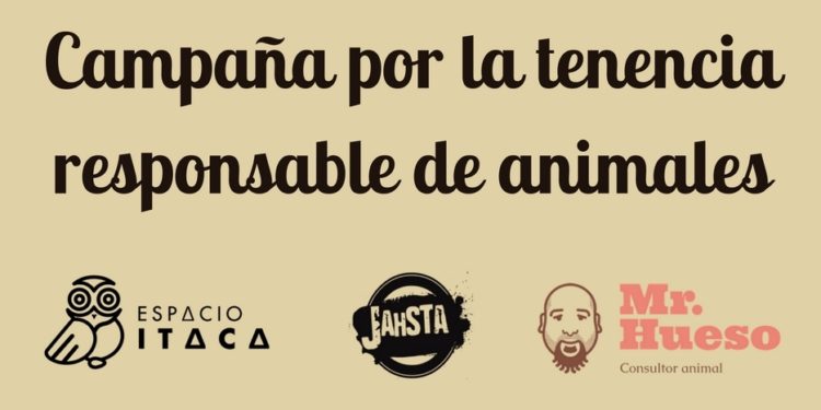 Cartel de la campaña de tenencia responsable de animales con los logos de Espacio Ítaca, el grupo Jashta y el de Mr. Hueso