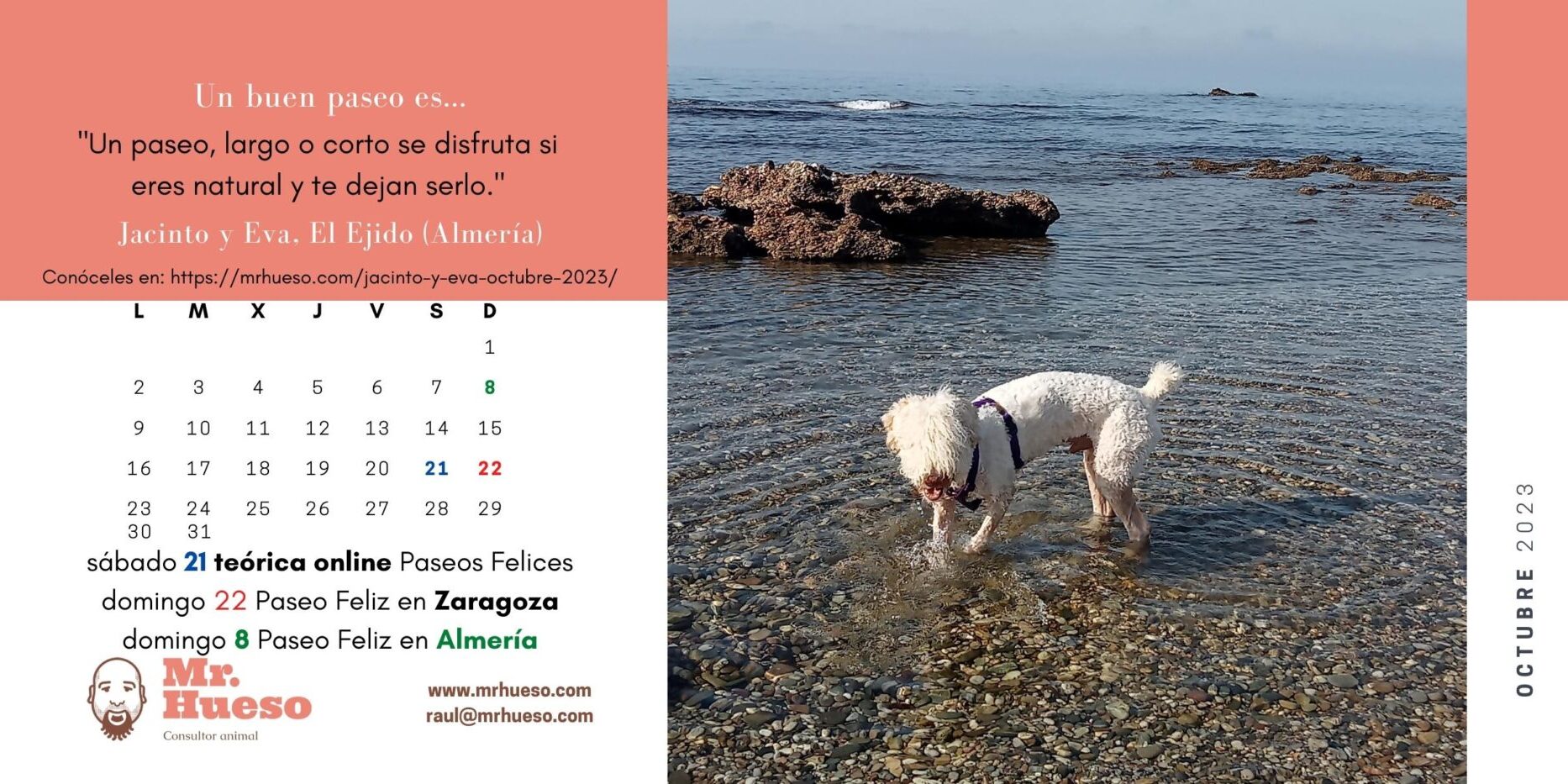 Jacinto en la playa, junto al calendario de octubre 2023