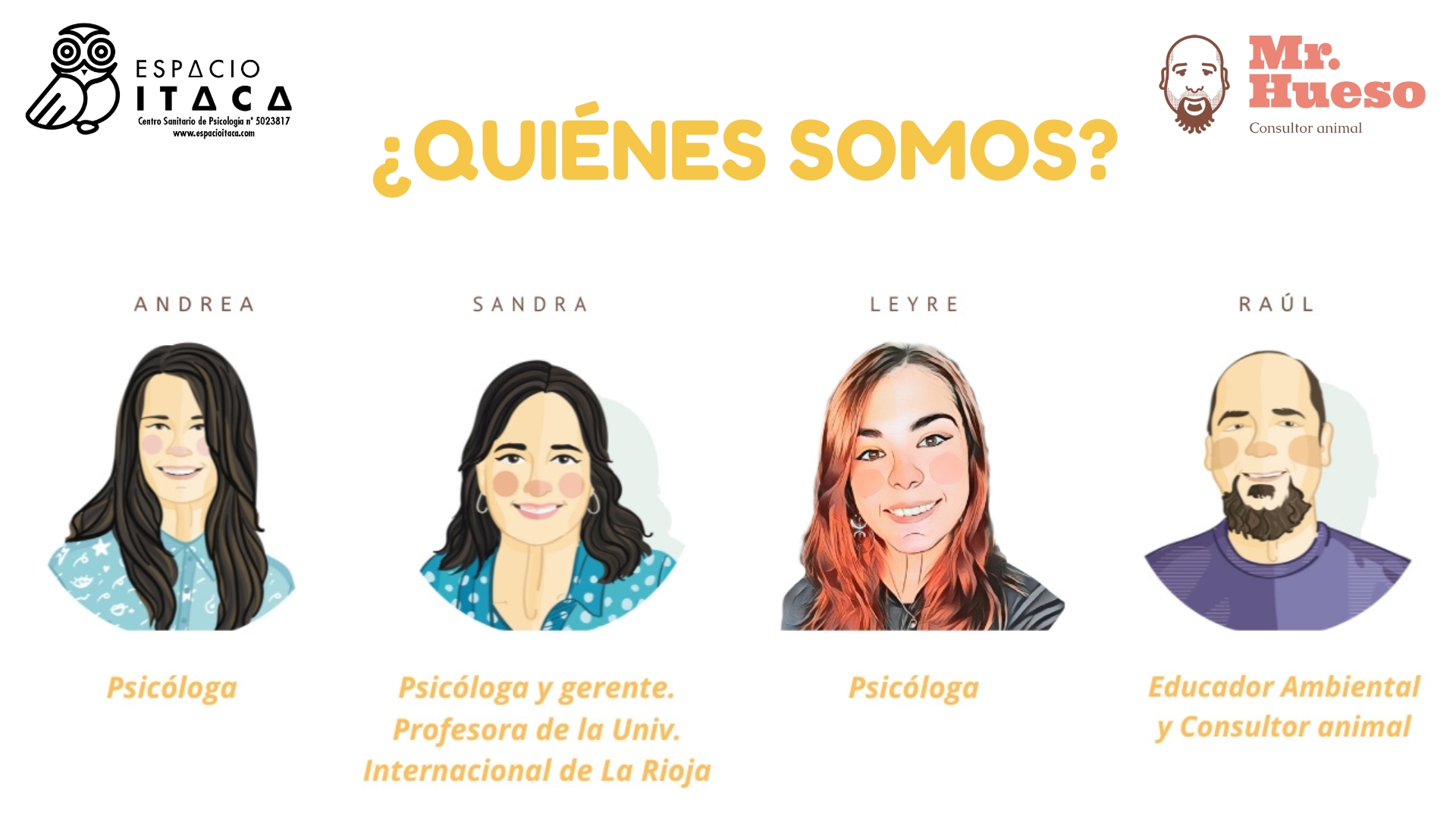 Aparecen las personas que formamos actualmente el equipo: Sandra, Andrea, Leyre y Raúl